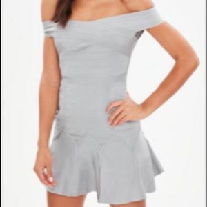 Grey Bandage Bardot Skater Dress
